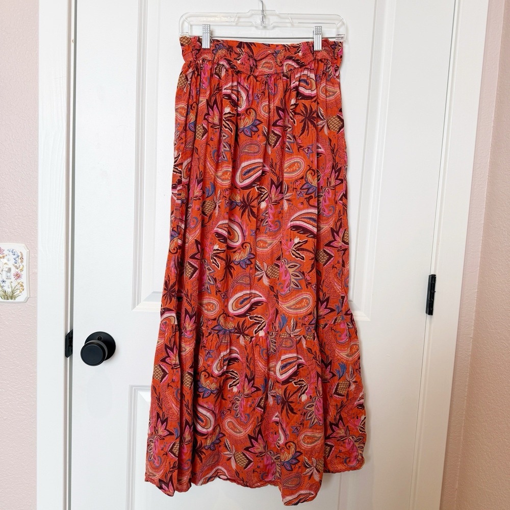 Boden Womens Paisley Tiered Maxi Skirt Size 10 Red Boho Prairie Peasant Cotton - Picture 3 of 6
